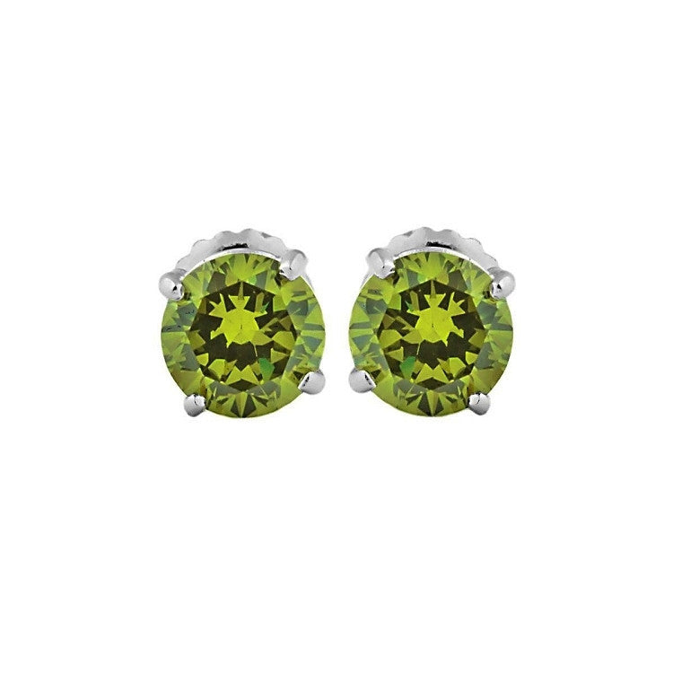 Ellah: 8mm, 4.0ct Peridot Ice CZ Screw Back Earrings Sterling Silver - Trustmark Jewelers - Earrings - 2