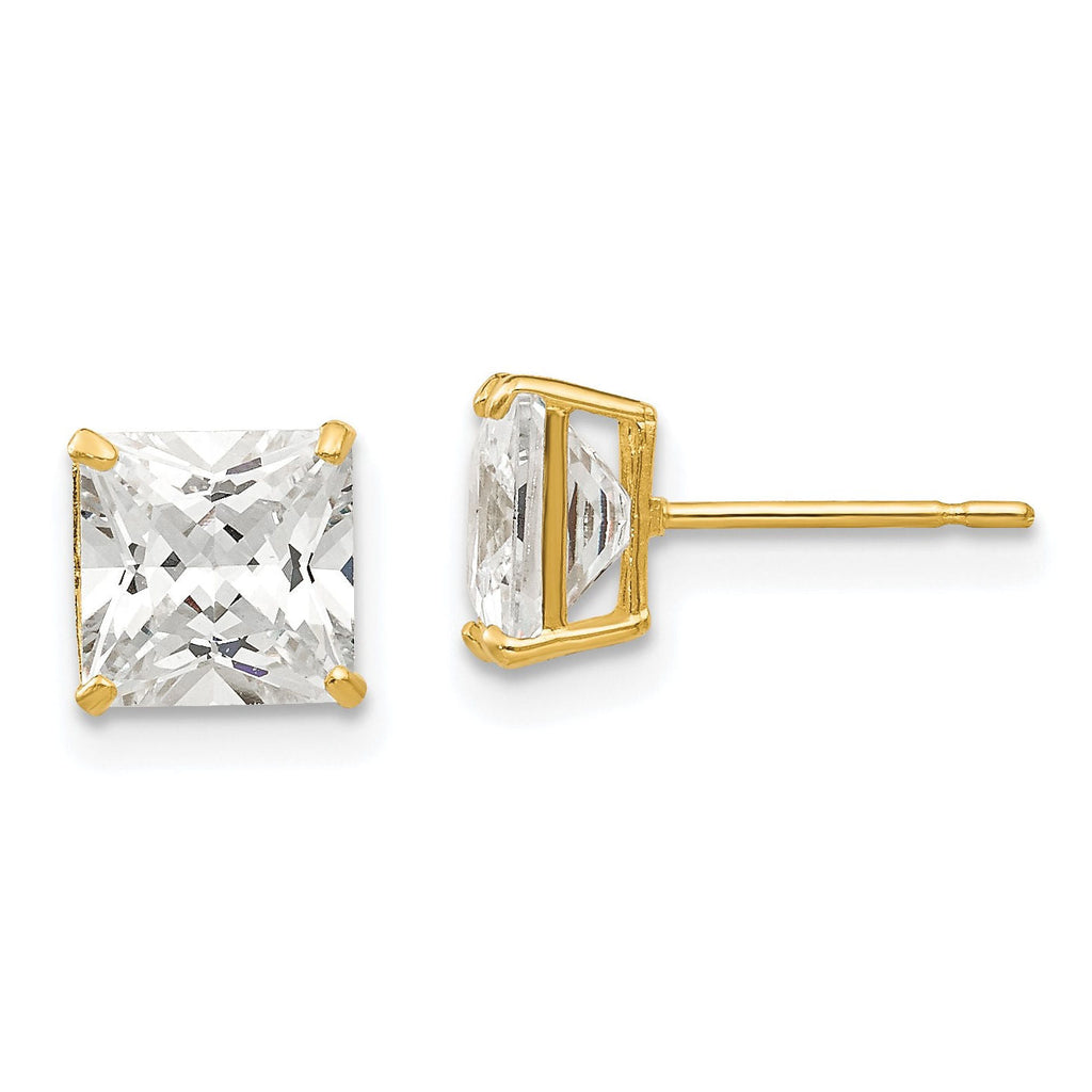 Genesis: Princess Cut Ice on Fire CZ Wire Basket Earrings 14K Yellow Gold