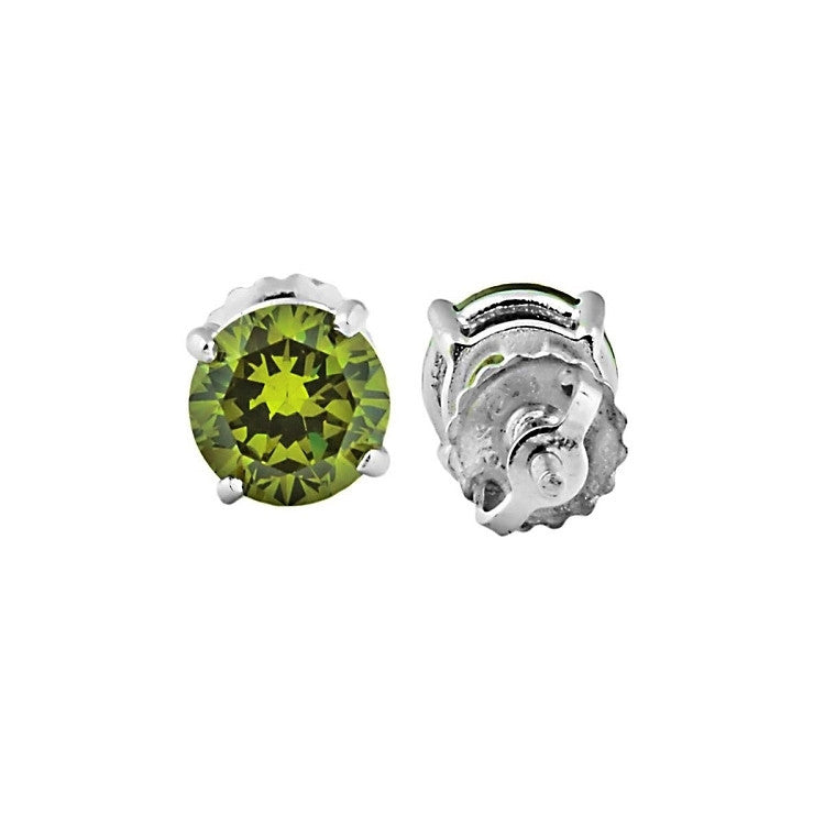 Ellah: 8mm, 4.0ct Peridot Ice CZ Screw Back Earrings Sterling Silver - Trustmark Jewelers - Earrings - 3