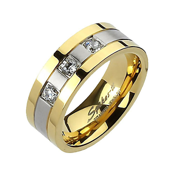 Norton: Mens 0.48ct IOF CZ Gold IP Edges 2-tone Wedding Band Ring - Trustmark Jewelers - Mens Rings