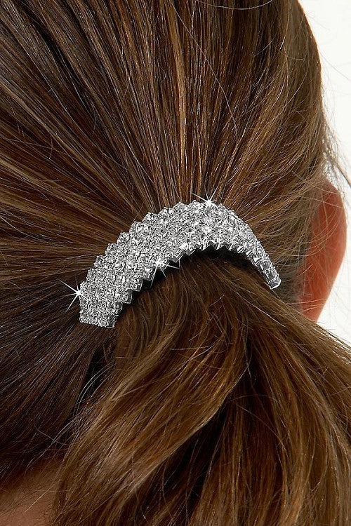 Oriana: 5 Row Swarovski Crystal Rhinestone Silver Ponytail Holder Clip - Trustmark Jewelers - Ponytail Holders - 4