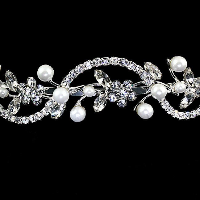 Katarina: Floral Ribbon Pearl and Rhinestone Wedding Bridal Headband - Trustmark Jewelers - Headbands - 3