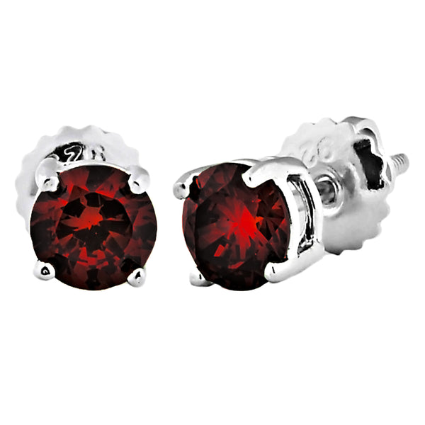 Trustmark Brilliant Cut Garnet Ice CZ Screw Back Earrings Sterling Silver
