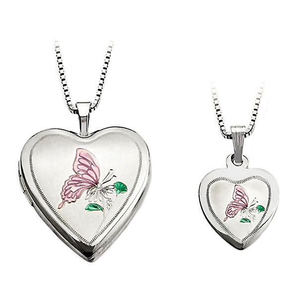 Satin Butterfly Just Like Mommy 925 Silver Locket and Pendant Necklace Set - Trustmark Jewelers - Pendants and Necklaces - 1