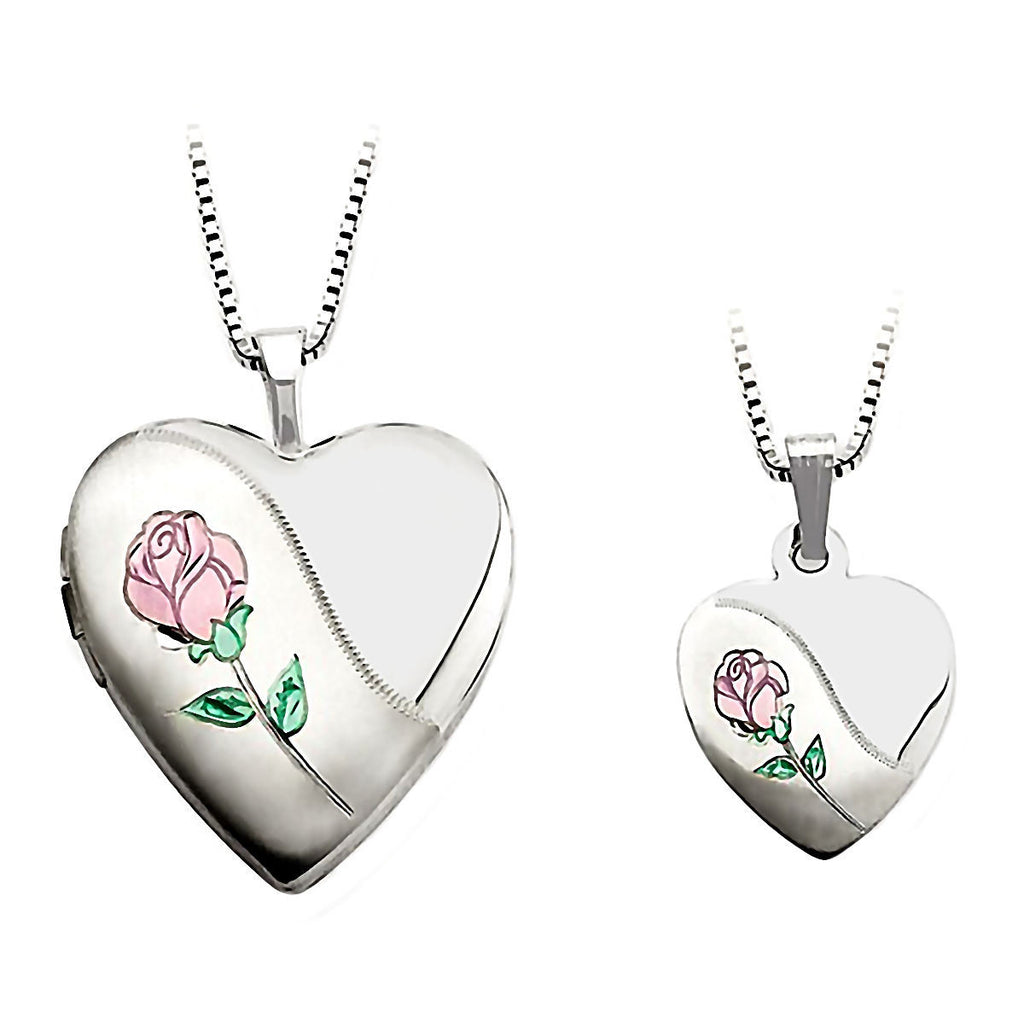 Rose Just Like Mommy 925 Silver Heart Locket and Pendant Necklace Set - Trustmark Jewelers - Pendants and Necklaces - 1