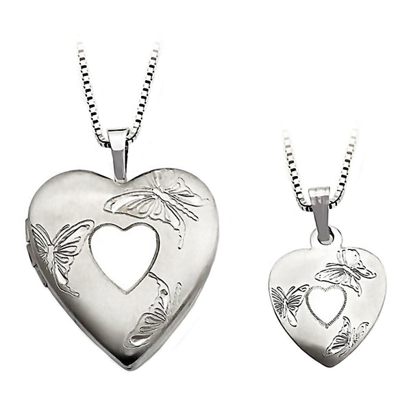 Butterfly and Heart Just Like Mommy 925 Silver Locket and Pendant Necklace Set - Trustmark Jewelers - Pendants and Necklaces - 1