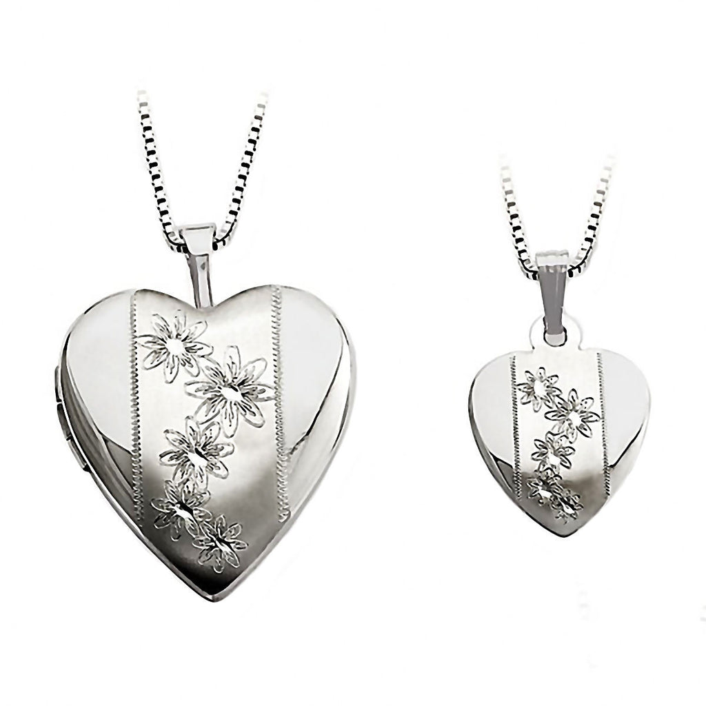 Flowers Just Like Mommy 925 Sterling Silver Locket and Pendant Necklace Set - Trustmark Jewelers - Pendants and Necklaces - 1