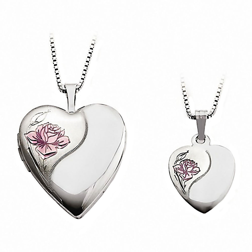Satin Rose Just Like Mommy 925 Silver Heart Locket and Pendant Necklace Set - Trustmark Jewelers - Pendants and Necklaces - 1