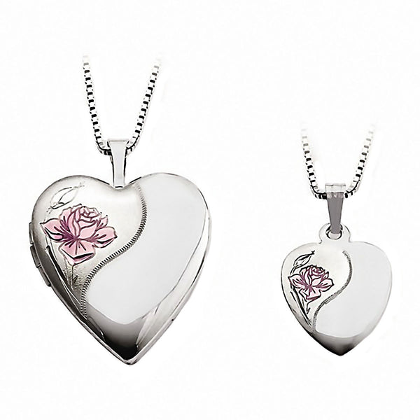 Satin Rose Just Like Mommy 925 Silver Heart Locket and Pendant Necklace Set - Trustmark Jewelers - Pendants and Necklaces - 1