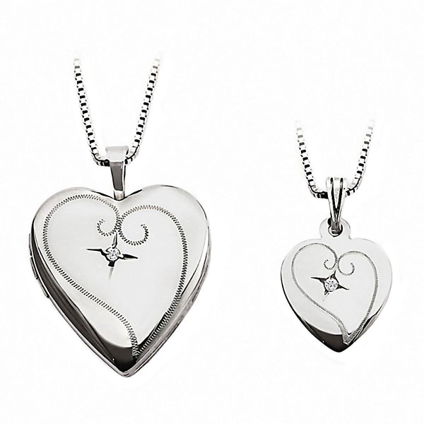 Heart Swirl Just Like Mommy Diamond 925 Silver Locket and Pendant Necklace Set - Trustmark Jewelers - Pendants and Necklaces - 1