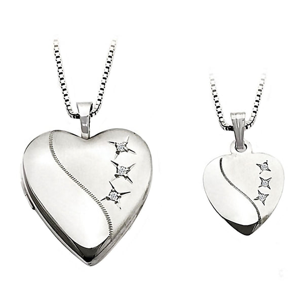3 Stone Just Like Mommy Genuine Diamond Silver Locket and Pendant Necklace Set - Trustmark Jewelers - Pendants and Necklaces - 1