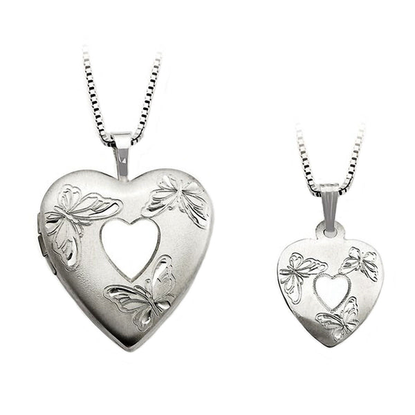 Butterfly Just Like Mommy 925 Silver Heart Locket and Pendant Necklace Set - Trustmark Jewelers - Pendants and Necklaces - 1