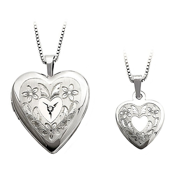 Floral Just Like Mommy Genuine Diamond Silver Locket and Pendant Necklace Set - Trustmark Jewelers - Pendants and Necklaces - 1