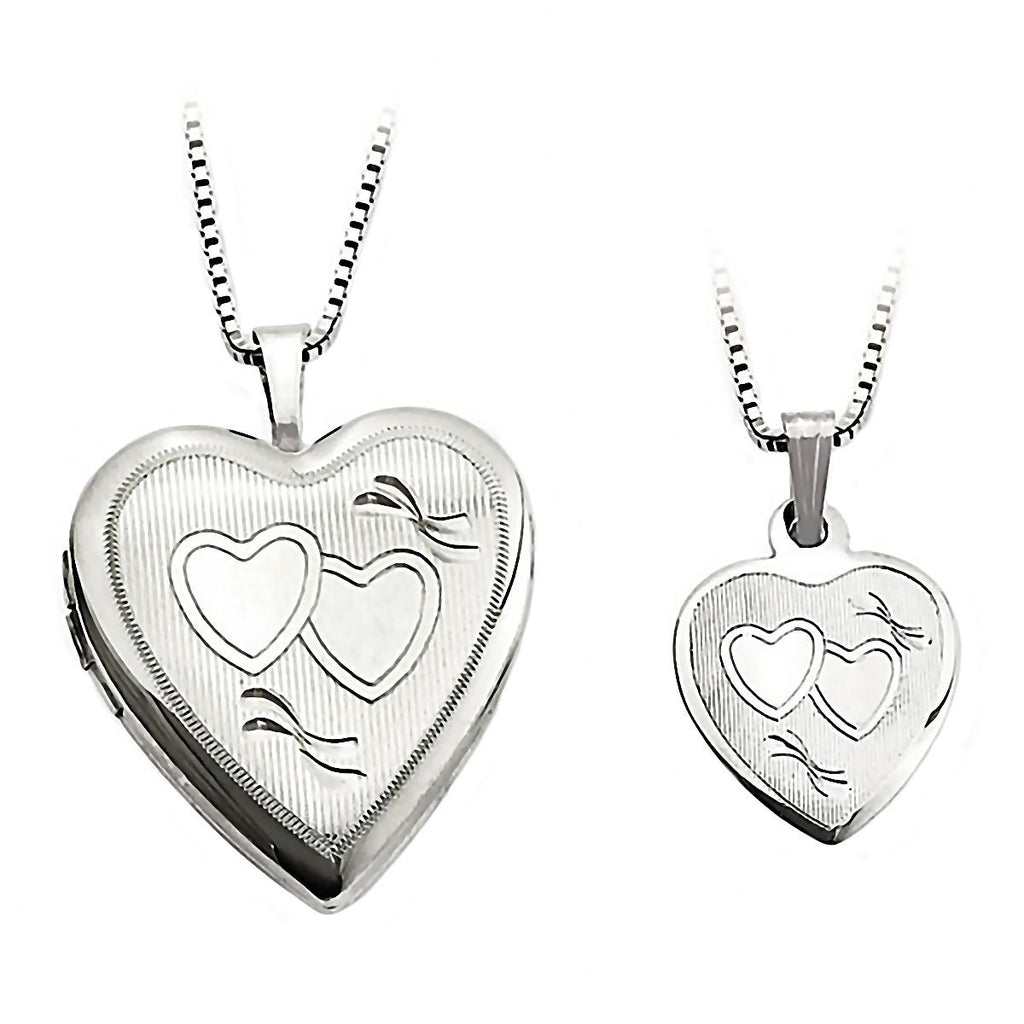 Textured Heart Just Like Mommy 925 Silver Locket and Pendant Necklace Set - Trustmark Jewelers - Pendants and Necklaces - 1