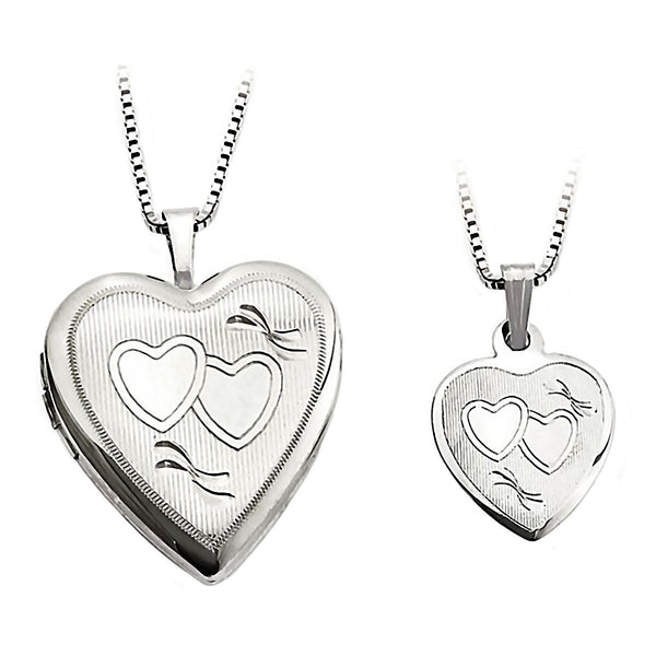 Textured Heart Just Like Mommy 925 Silver Locket and Pendant Necklace Set - Trustmark Jewelers - Pendants and Necklaces - 1