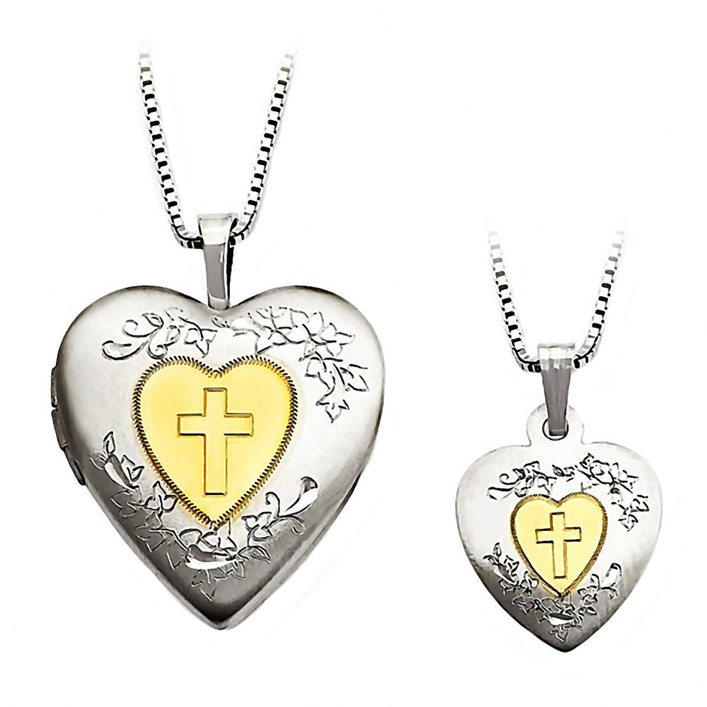 Gold-Plated Cross Just Like Mommy 925 Silver Locket and Pendant Necklace Set - Trustmark Jewelers - Pendants and Necklaces - 1