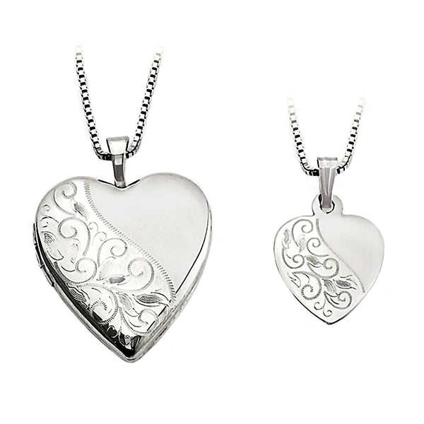 Swirl Design Just Like Mommy 925 Silver Locket and Pendant Necklace Set - Trustmark Jewelers - Pendants and Necklaces - 1