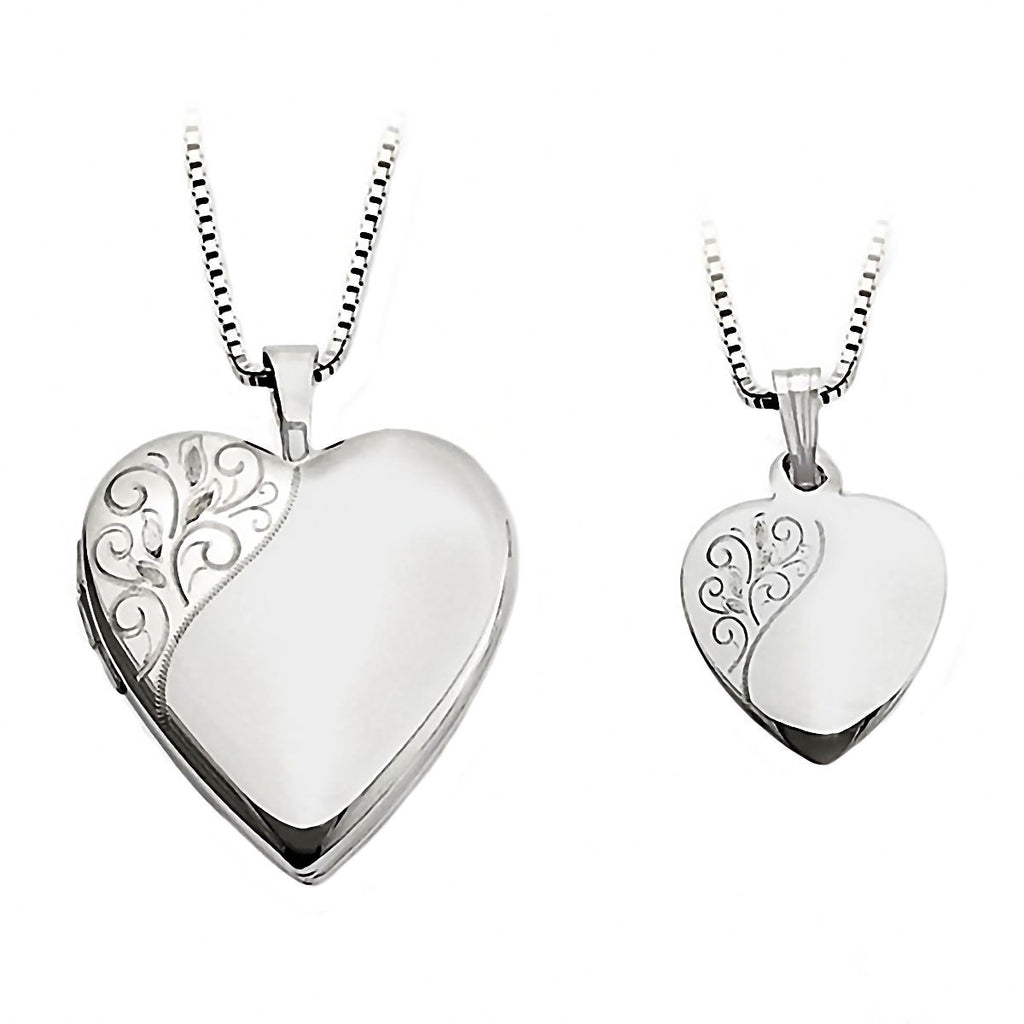Swirl Design Just Like Mommy 925 Silver Heart Locket and Pendant Necklace Set - Trustmark Jewelers - Pendants and Necklaces - 1