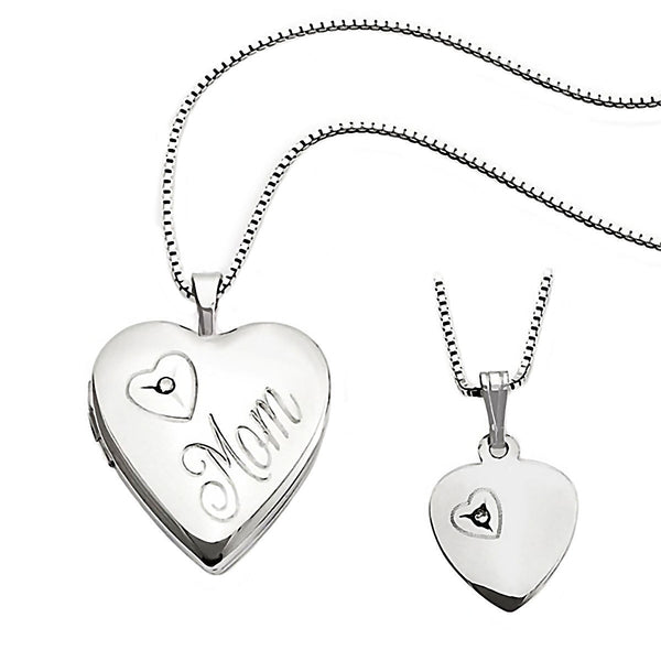 Heart Just Like Mommy Genuine Diamond Silver Locket and Pendant Necklace Set - Trustmark Jewelers - Pendants and Necklaces - 1