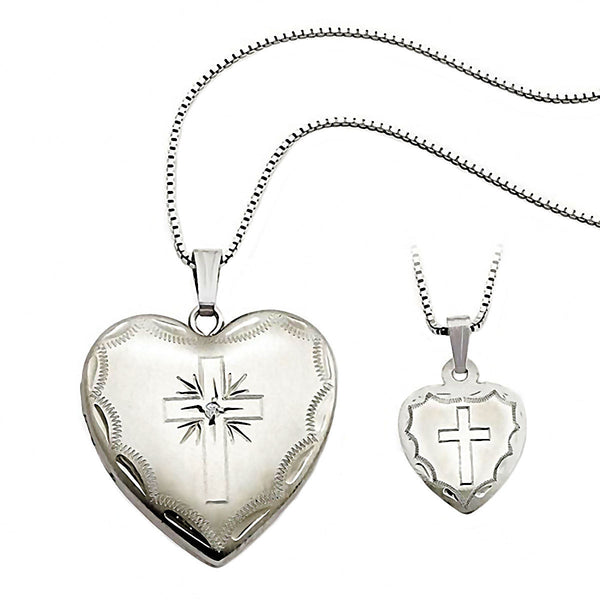 Cross Just Like Mommy Genuine Diamond Silver Locket and Pendant Necklace Set - Trustmark Jewelers - Pendants and Necklaces - 1