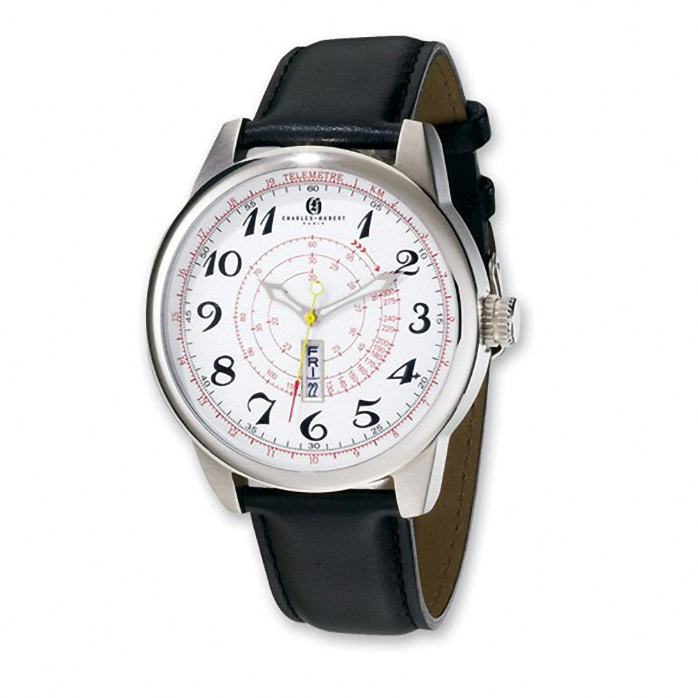 Charles Hubert Paris: Mens Black Leather Band Stainless Steel Watch 3776-WB - Trustmark Jewelers - Mens Watches