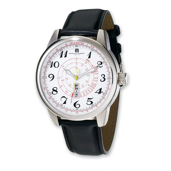 Charles Hubert Paris: Mens Black Leather Band Stainless Steel Watch 3776-WB - Trustmark Jewelers - Mens Watches