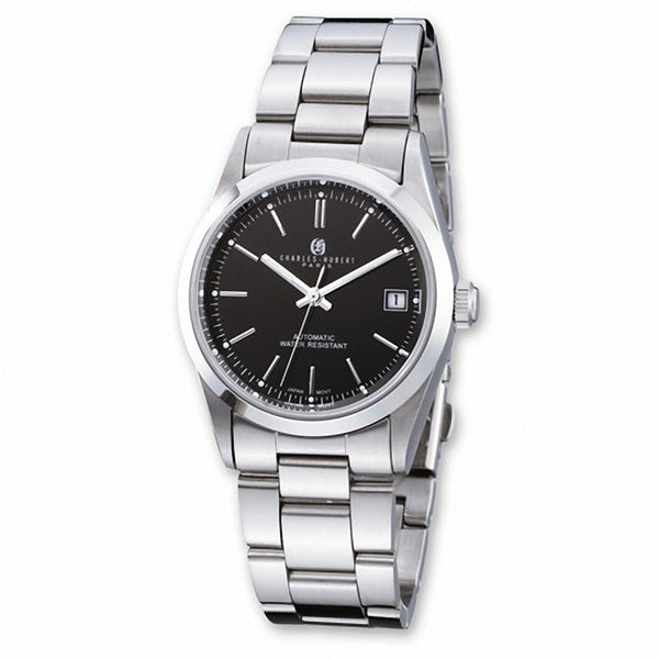 Charles Hubert Paris: Mens Black Dial Classic Stainless Steel Wrist Watch 3825 - Trustmark Jewelers - Mens Watches