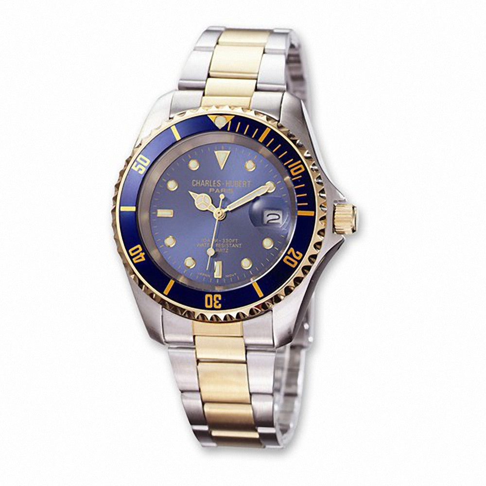 Charles Hubert Paris: Mens Blue Dial Two-Tone Stainless Steel Wrist Watch 3662 - Trustmark Jewelers - Mens Watches