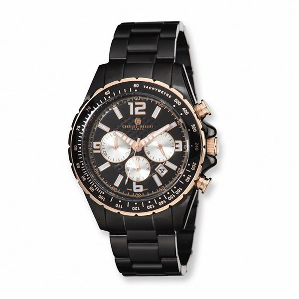 Charles Hubert Paris: Mens Chronograph Black-Tone Stainless Steel Watch 3891-B - Trustmark Jewelers - Mens Watches
