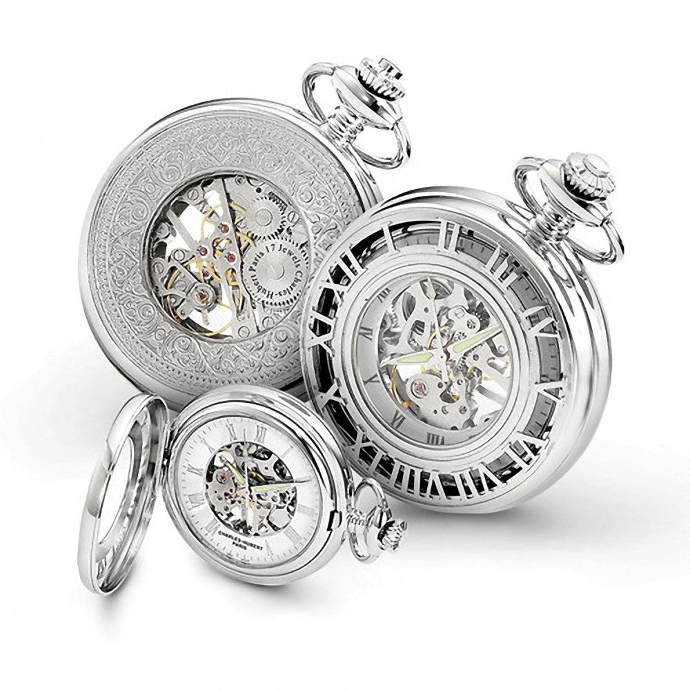 Charles Hubert Paris: Skeleton Case and Dial Chrome-Tone Brass Pocket Watch 3928 - Trustmark Jewelers - Pocket Watches
