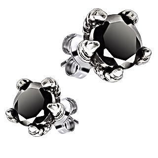 Dragons Claw: 2.50 carat Black Ice Diamond CZ 316L Steel Stud Earrings - Trustmark Jewelers - Earrings - 2