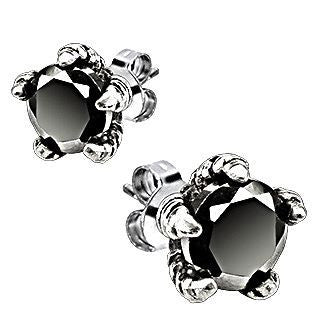 Dragons Claw: 2.50 carat Black Ice Diamond CZ 316L Steel Stud Earrings - Trustmark Jewelers - Earrings - 1