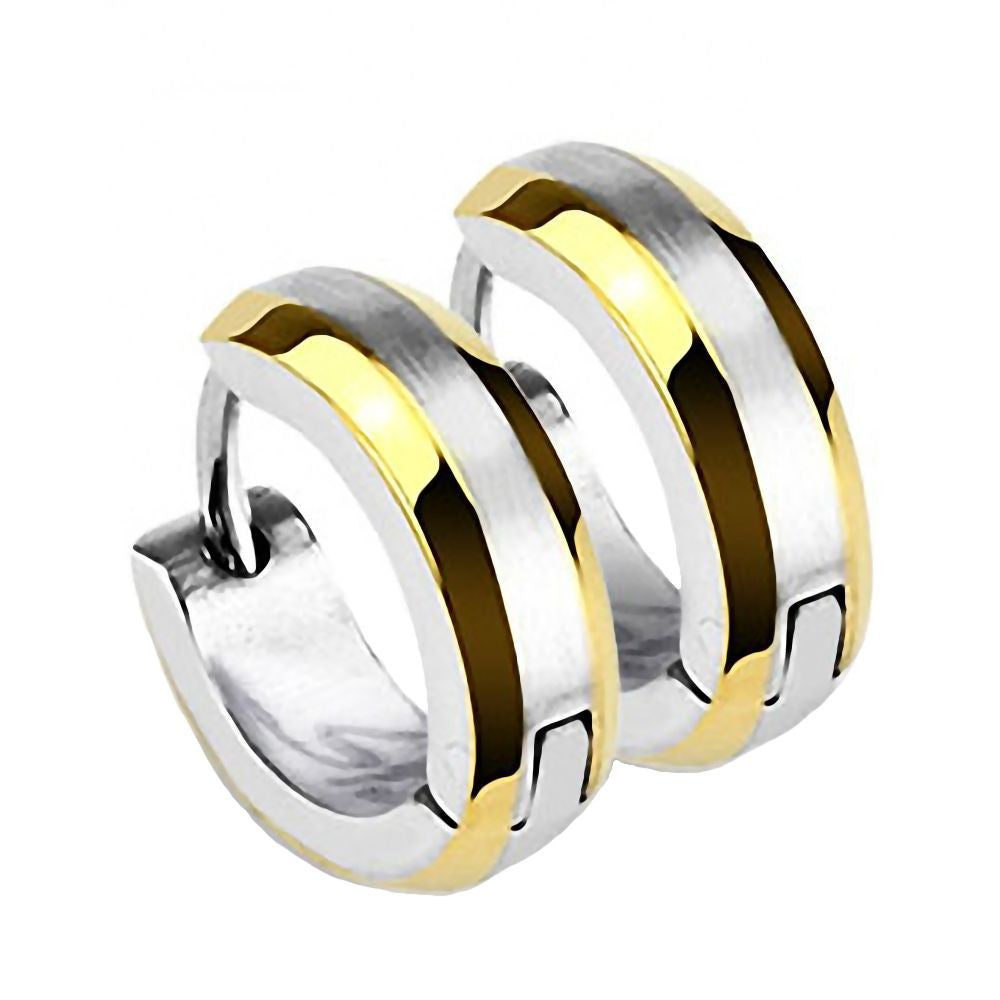 Beryl: 13mm IP Gold Edged Compact Hinged Snap Hoop Earrings 316 Steel - Trustmark Jewelers - Earrings