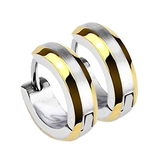 Beryl: 13mm IP Gold Edged Compact Hinged Snap Hoop Earrings 316 Steel - Trustmark Jewelers - Earrings
