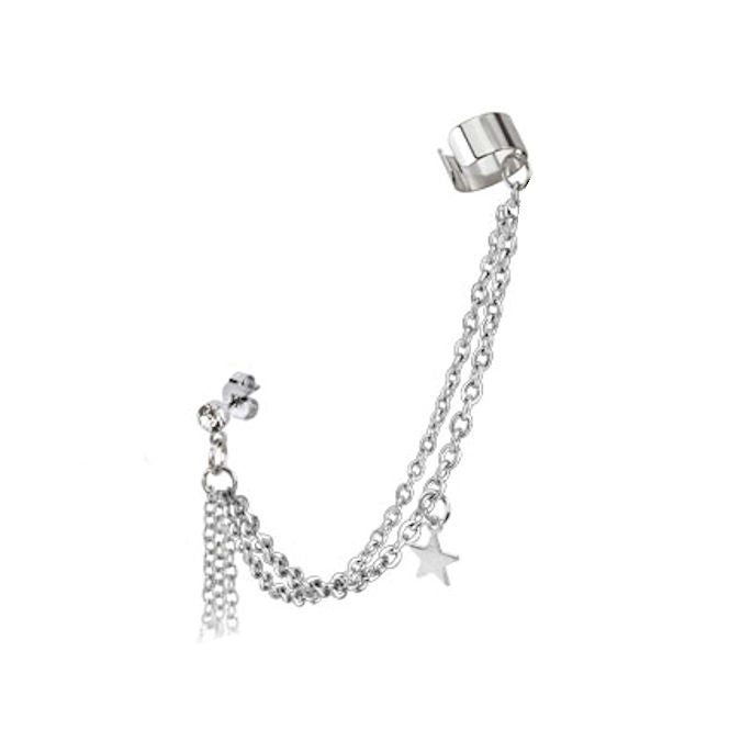 Vega: Crystal Stud Chain with Star Dangle and End Clip 316 Stainless Steel - Trustmark Jewelers - Earrings