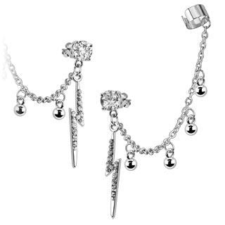 Damina: Crystal Stud Chain with Balls and End Clip 316 Stainless Steel - Trustmark Jewelers - Earrings