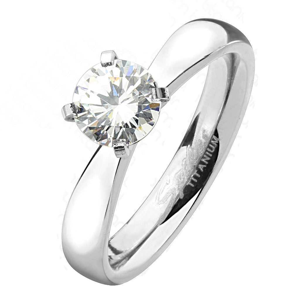 Paulina: IOF CZ Classic Domed Engagement Ring Titanium - Trustmark Jewelers - Engagement Rings