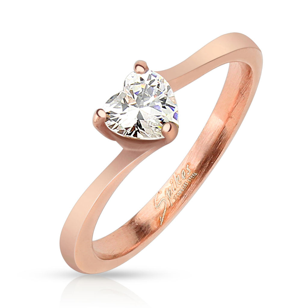 Trixie: IOF CZ Heart Promise Ring 316 Stainless Steel Rose Gold Tone - Trustmark Jewelers - Promise Rings