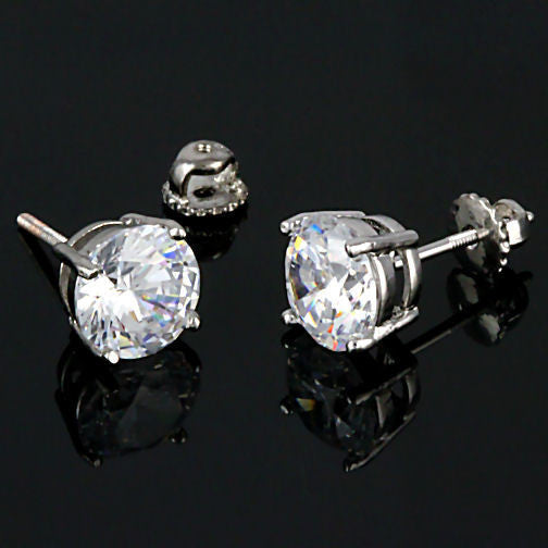 Real 925 Sterling Silver Men Ladies Cross Earrings Screwback Studs Iced  Diamond
