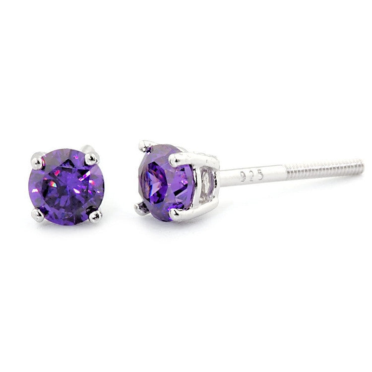 Pisces: 4mm 0.50ct Amethyst Ice CZ Screw Back Earrings 925 Silver - Trustmark Jewelers - Earrings - 1