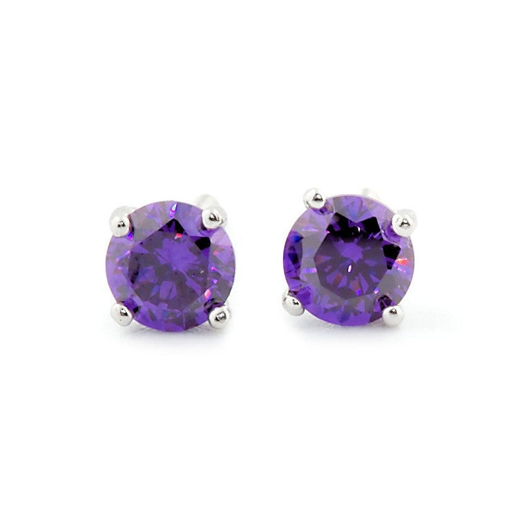 Pisces: 4mm 0.50ct Amethyst Ice CZ Screw Back Earrings 925 Silver - Trustmark Jewelers - Earrings - 2