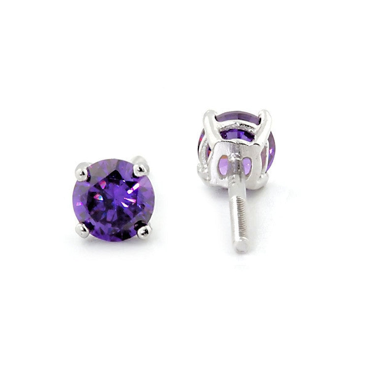 Pisces: 4mm 0.50ct Amethyst Ice CZ Screw Back Earrings 925 Silver - Trustmark Jewelers - Earrings - 3