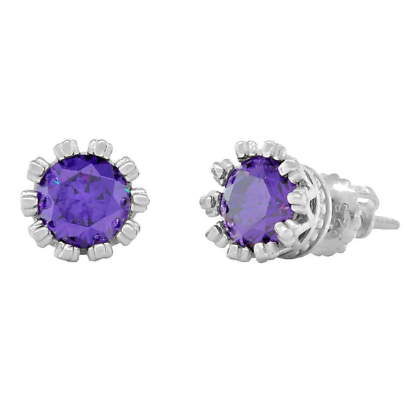 Alexandra: 6mm, 1.5ct Amethyst Ice CZ Crown Set Screw Back Earrings - Trustmark Jewelers - Earrings