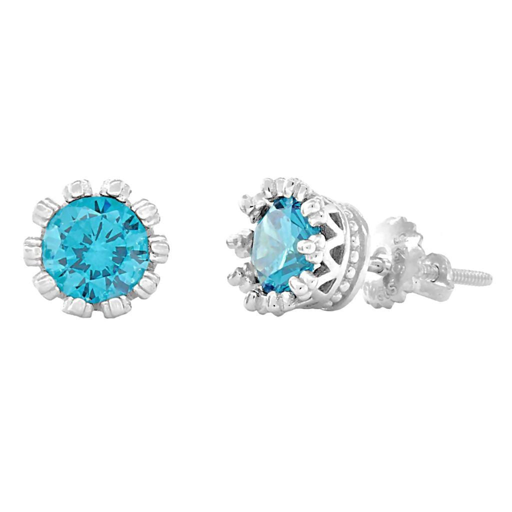 Adria: 6mm, 1.5ct Swiss Blue Topaz CZ Crown Set Screw Back Earrings - Trustmark Jewelers - Earrings