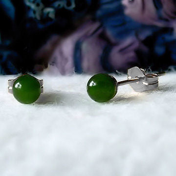 4mm Nephrite Green Jade Ball Stud Earrings Sterling Silver - Trustmark Jewelers - Earrings - 3