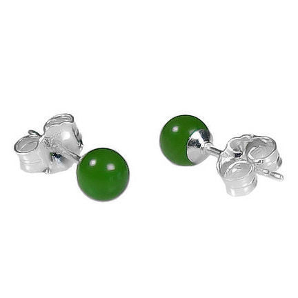 4mm Nephrite Green Jade Ball Stud Earrings Sterling Silver - Trustmark Jewelers - Earrings - 1