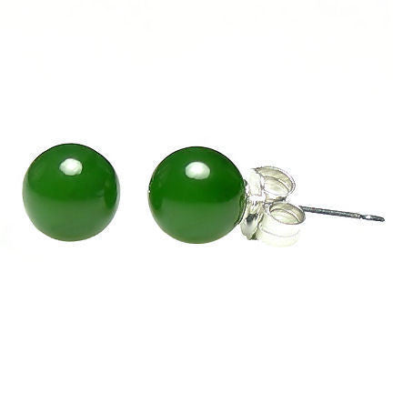 6mm Nephrite Green Jade Ball Stud Earrings Sterling Silver - Trustmark Jewelers - Earrings - 1