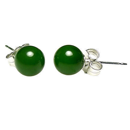 6mm Nephrite Green Jade Ball Stud Earrings 14K White Gold - Trustmark Jewelers - Earrings - 1