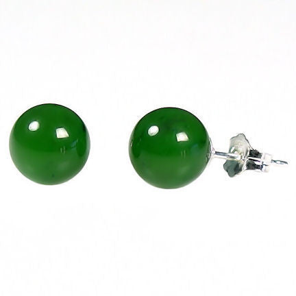 8mm Nephrite Green Jade Ball Stud Earrings 14K White Gold - Trustmark Jewelers - Earrings - 2