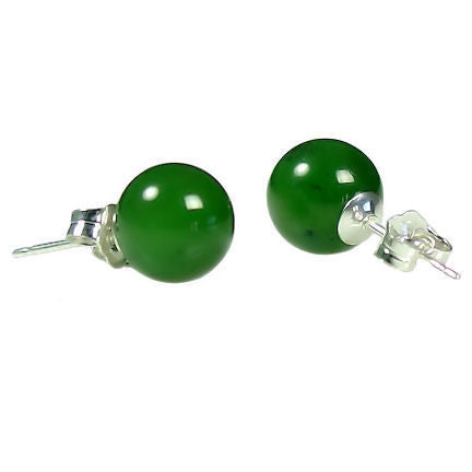 8mm Nephrite Green Jade Ball Stud Earrings Sterling Silver - Trustmark Jewelers - Earrings - 1